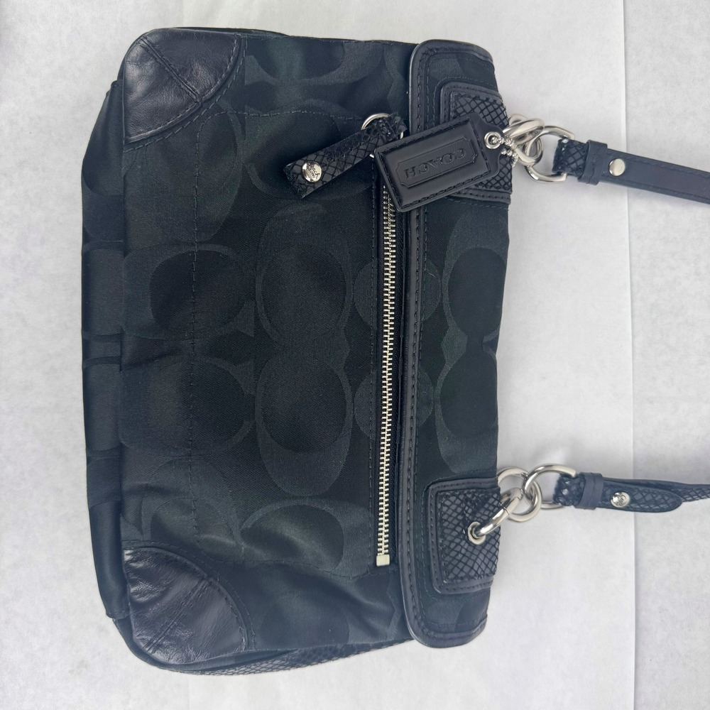 Coach Signature Jacquard flap Shoulder Bag Black Snakeskin Trim - Picture 4 of 9